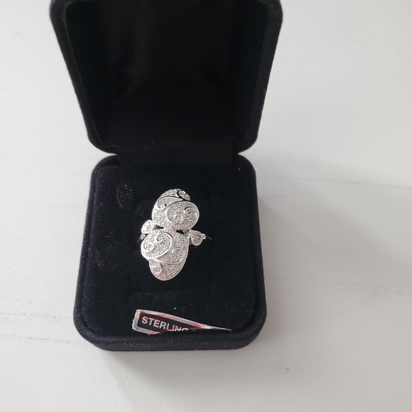 Double Heart Sterling Silver snd DiamondRing - Picture 6 of 8